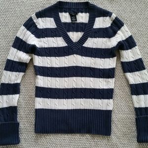 Calvin Klein Cable Knit V-Neck Striped Sweater